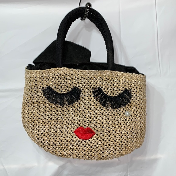 A. Jolie Handbags - A. Jolie Woven Straw Basket Tote With eyelashes and lips